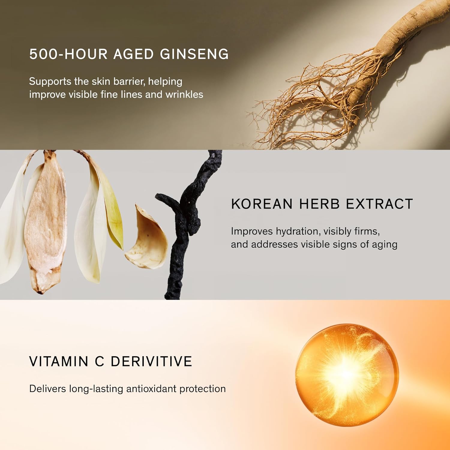 Sulwhasoo key ingredients — aged ginseng, Korean herb extracts, vitamin C derivative
